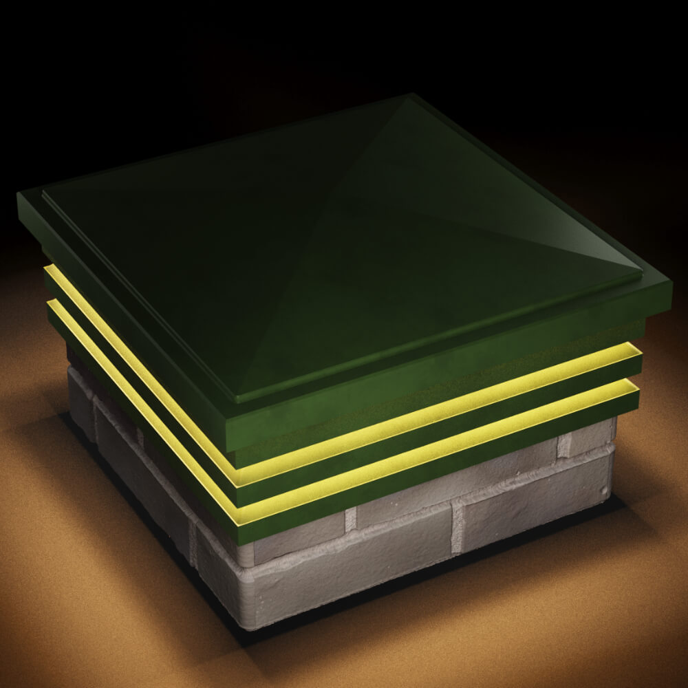 Колпак Zking Бона ХайТек Зеленый на столб 1.5х1.5 кирпича (385х385мм) с подсветкой в Старом Осколе фото