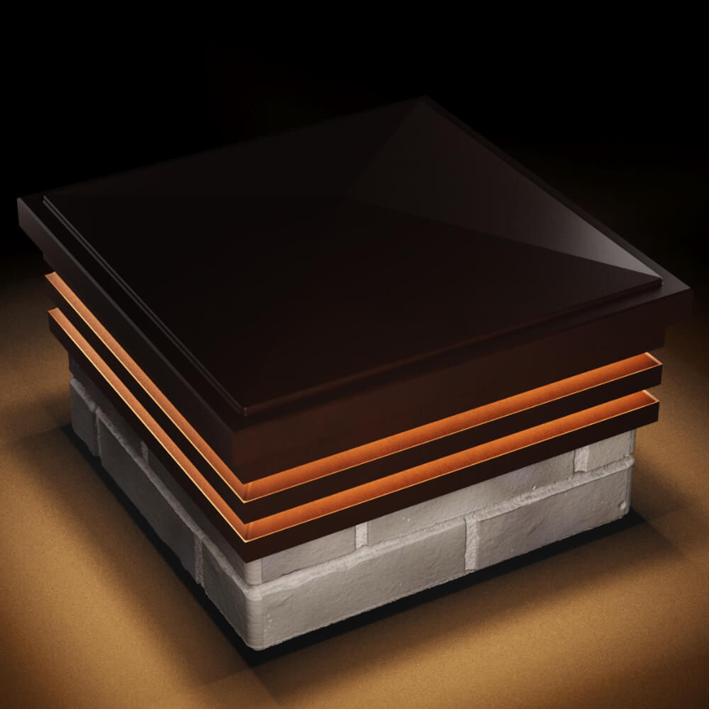 Колпак Zking Бона ХайТек Коричневый на столб 1.5х1.5 кирпича (385х385мм) с подсветкой в Старом Осколе фото